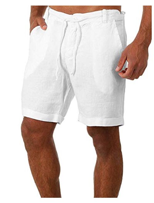 ZIWOCH Men's Linen Casual Classic Shorts Elastic Waist Summer Beach Lightweight Board Slim-Fit with Pockets