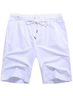 Janmid Men's Linen Casual Classic Fit Short Drawstring Summer Beach Shorts with Pockets