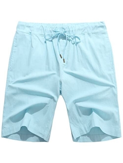 Janmid Men's Linen Casual Classic Fit Short Drawstring Summer Beach Shorts with Pockets