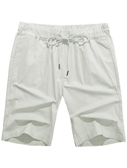 Janmid Men's Linen Casual Classic Fit Short Drawstring Summer Beach Shorts with Pockets