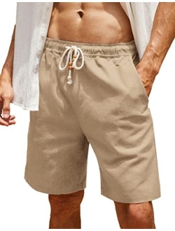 Men's Linen Shorts Casual Elastic Waist Drawstring Summer Beach Shorts