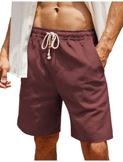 Men's Linen Shorts Casual Elastic Waist Drawstring Summer Beach Shorts