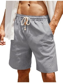 Men's Linen Shorts Casual Elastic Waist Drawstring Summer Beach Shorts