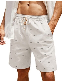 Men's Linen Shorts Casual Elastic Waist Drawstring Summer Beach Shorts