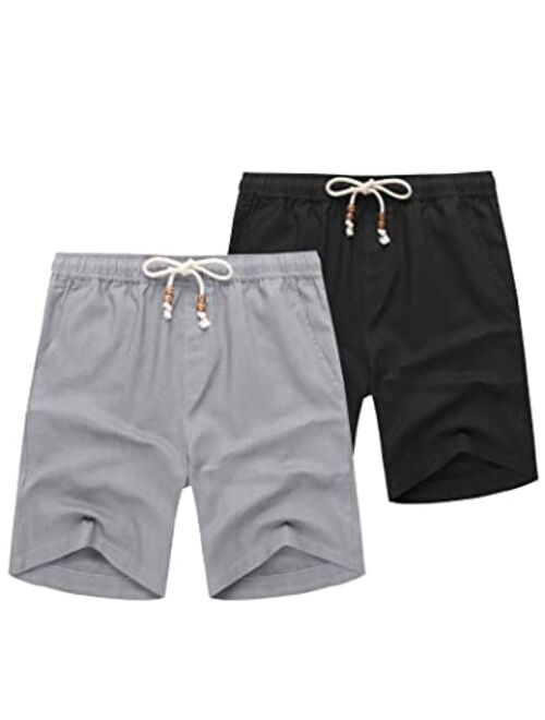 COOFANDY Men's Linen Shorts Casual Elastic Waist Drawstring Summer Beach Shorts