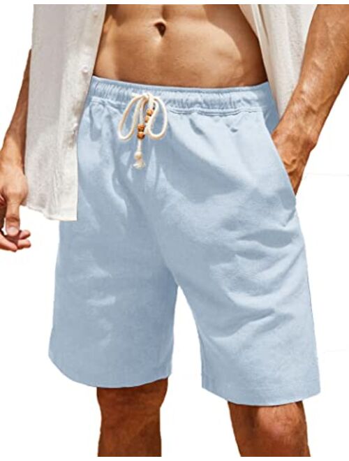 COOFANDY Men's Linen Shorts Casual Elastic Waist Drawstring Summer Beach Shorts