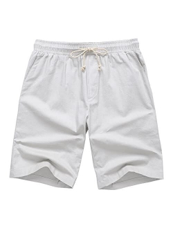 AKA Classyoo Mens Linen Casual Slim Fit Shorts Beach Drawstring Shorts Stretch 9" Inseam Short