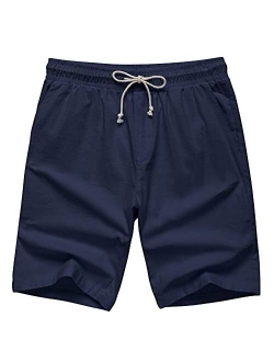 AKA Classyoo Mens Linen Casual Slim Fit Shorts Beach Drawstring Shorts Stretch 9" Inseam Short