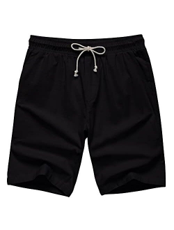 AKA Classyoo Mens Linen Casual Slim Fit Shorts Beach Drawstring Shorts Stretch 9" Inseam Short