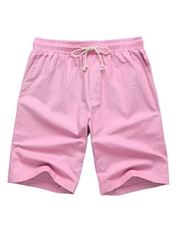 AKA Classyoo Mens Linen Casual Slim Fit Shorts Beach Drawstring Shorts Stretch 9" Inseam Short