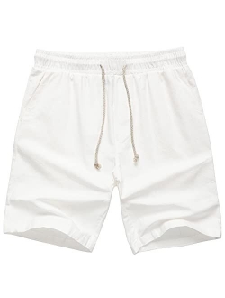 AKA Classyoo Mens Linen Casual Slim Fit Shorts Beach Drawstring Shorts Stretch 9" Inseam Short