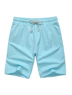 AKA Classyoo Mens Linen Casual Slim Fit Shorts Beach Drawstring Shorts Stretch 9" Inseam Short