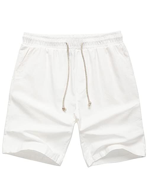 AKA Classyoo Mens Linen Casual Slim Fit Shorts Beach Drawstring Shorts Stretch 9" Inseam Short