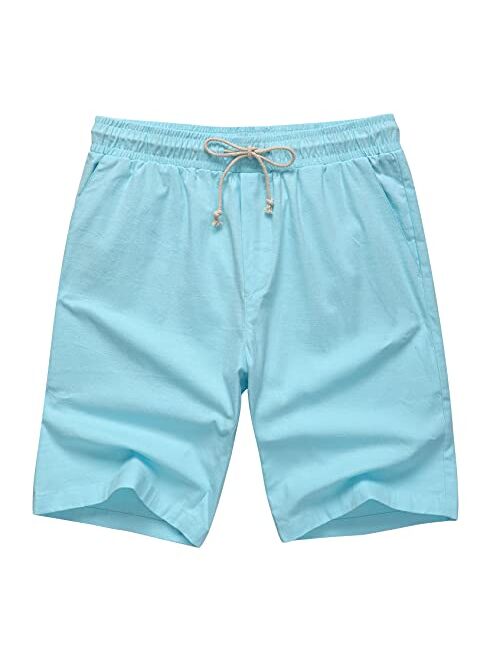 AKA Classyoo Mens Linen Casual Slim Fit Shorts Beach Drawstring Shorts Stretch 9" Inseam Short