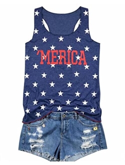 LUKYCILD American Flag Tank Tops Women 4th of July Patriotic Racerback Vest Sleeveless Muscle Shirt Independence Day Gift