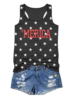 LUKYCILD American Flag Tank Tops Women 4th of July Patriotic Racerback Vest Sleeveless Muscle Shirt Independence Day Gift