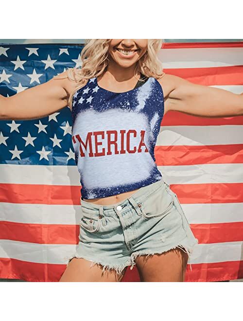 LUKYCILD American Flag Tank Tops Women 4th of July Patriotic Racerback Vest Sleeveless Muscle Shirt Independence Day Gift