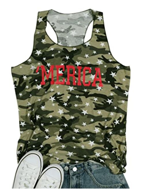 LUKYCILD American Flag Tank Tops Women 4th of July Patriotic Racerback Vest Sleeveless Muscle Shirt Independence Day Gift