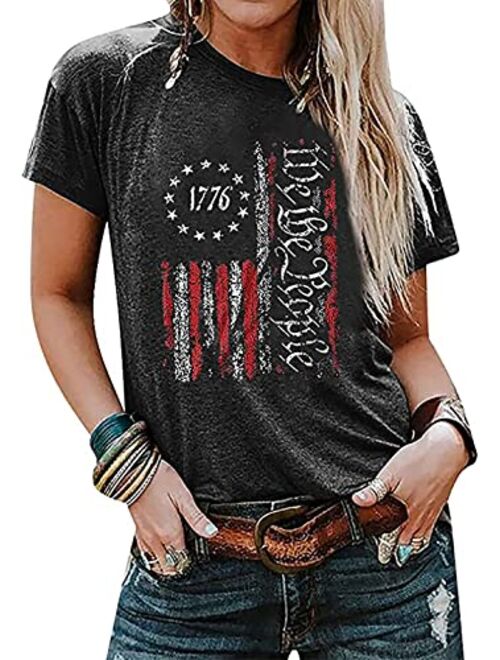 Aimitag We The People 1776 T Shirt American Flag Patriotic Tee Tops for Women Short Sleeve Casual Graphic Tshirt