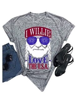 Erxvxp Women I Willie Love The USA & Have A Willie Nice Day Short Sleeve T-Shirts Tops