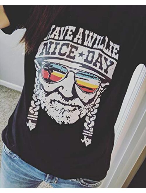 Erxvxp Women I Willie Love The USA & Have A Willie Nice Day Short Sleeve T-Shirts Tops