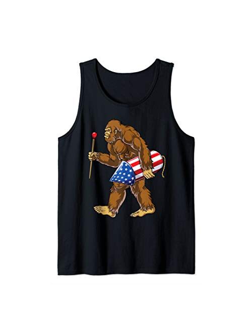 Champion Lique Patriotic Bigfoot Fireworks 4th of July Men Sasquatch American Flag Tank Top