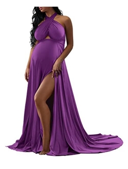 Kentysill Maternity Maxi Dress for Photoshoot Babyshower Multi-Way Criss Cross Halter Neck Evening Wedding Bridesmaid Gown