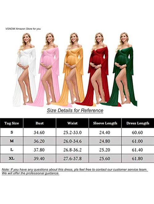 VSNOW Maternity Off Shoulder Long Flare Sleeve Maxi Photography Dress Side Split for Photo Shoot Prop