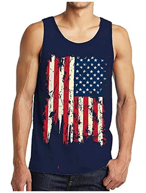 AIDEAONE 4th of July Independence Day USA Flag Sleeveless T-Shirts Gym Fitness Singlet Vest for Men