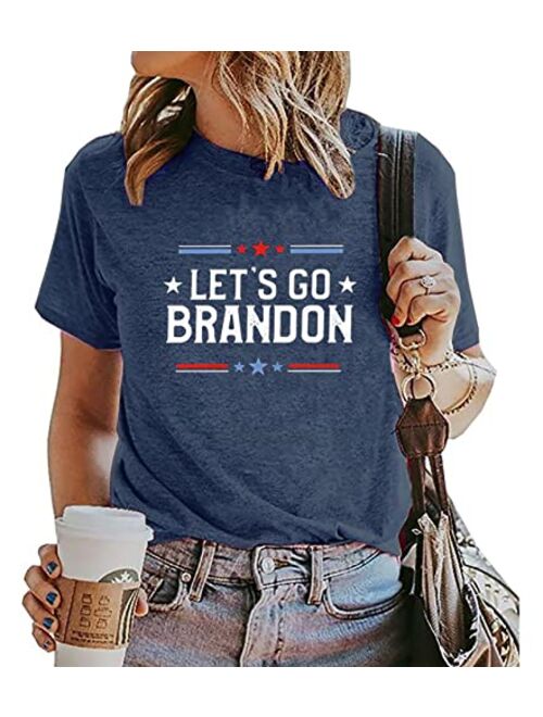 Susongeth Let's Go Brandon Patriotic FJB Shirt for Women Funny Political Short Sleeve T-Shirt Top Graphic Tees