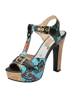 Betastella Women's T Strap Chunky Platform Sandals Peep Toe High block Heels Slingback Pumps Dress Shoes