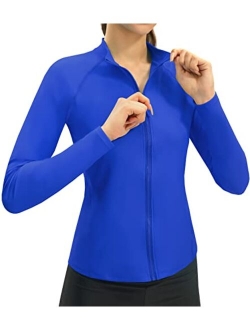 JOYSPELS Women's Rash Guard Long Sleeve Zip Front Sun Protection Swim Shirt UPF 50+