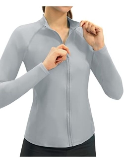 JOYSPELS Women's Rash Guard Long Sleeve Zip Front Sun Protection Swim Shirt UPF 50+