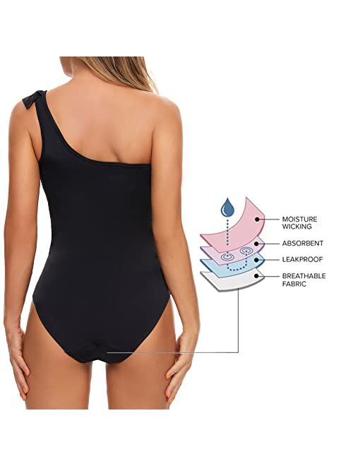 Mordlanka Period Swimwear One Piece Leakproof Swimsuit One Shoulder Bathing Suits for Women Teen Girls