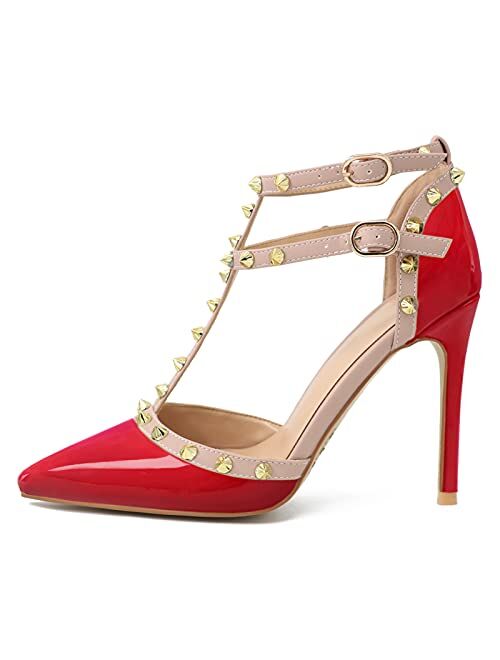 HECATER Ankle Strap Heels for Women Stilettos Pumps