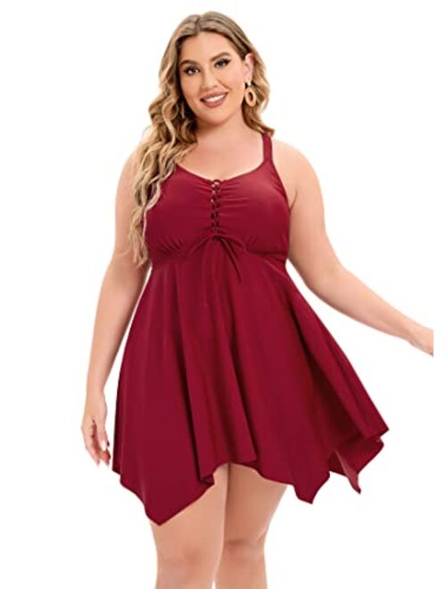 Xcutting Women's Two Piece Plus Size Swimsuits with Boyshorts Tummy Control Tankini Swimdress Bathing Suit with Skirted