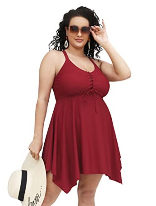 Xcutting Women's Two Piece Plus Size Swimsuits with Boyshorts Tummy Control Tankini Swimdress Bathing Suit with Skirted