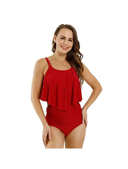 Awfesk Women Tankini Breastfeeding Swimsuit Nursing High Waisted Ruffle Top Tummy Control Post-partum Swimwear