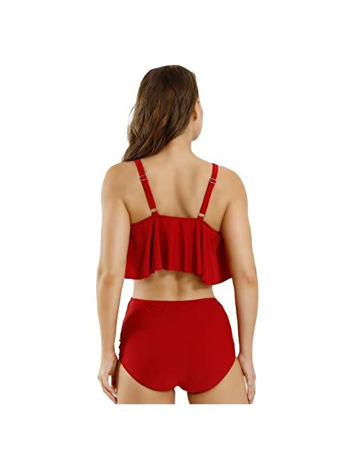 Awfesk Women Tankini Breastfeeding Swimsuit Nursing High Waisted Ruffle Top Tummy Control Post-partum Swimwear