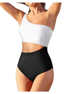 Yonique Women's One Piece Bathing Suit One Shoulder Swimsuit Cutout Swimwear Monokini