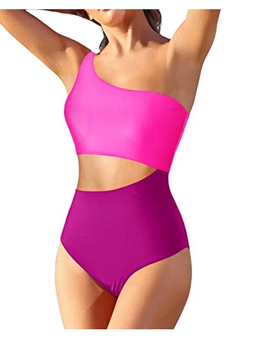 Yonique Women's One Piece Bathing Suit One Shoulder Swimsuit Cutout Swimwear Monokini