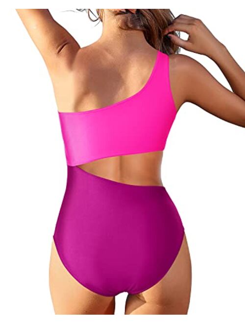 Yonique Women's One Piece Bathing Suit One Shoulder Swimsuit Cutout Swimwear Monokini