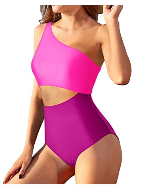 Yonique Women's One Piece Bathing Suit One Shoulder Swimsuit Cutout Swimwear Monokini