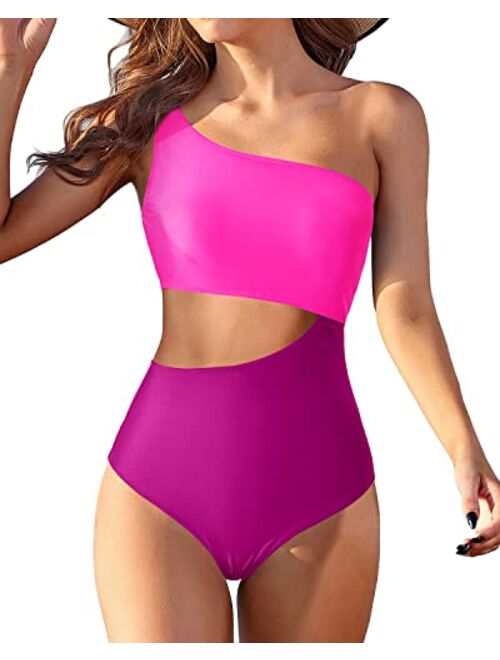 Yonique Women's One Piece Bathing Suit One Shoulder Swimsuit Cutout Swimwear Monokini