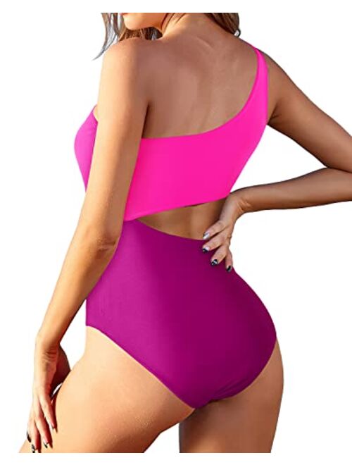 Yonique Women's One Piece Bathing Suit One Shoulder Swimsuit Cutout Swimwear Monokini