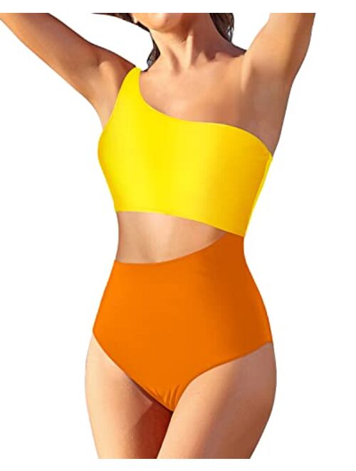 Yonique Women's One Piece Bathing Suit One Shoulder Swimsuit Cutout Swimwear Monokini