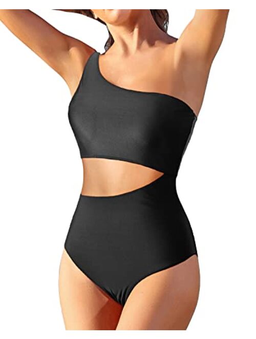 Yonique Women's One Piece Bathing Suit One Shoulder Swimsuit Cutout Swimwear Monokini