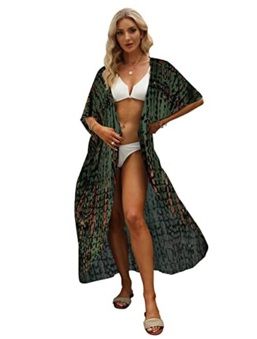 Hount Women's Swimsuit Beach Cover Up Tie Dye Open Front Long Kimono Bikini Beachwear Bathing Suit Coverups with Belt