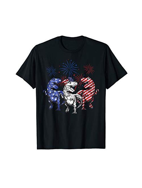 Red White Blue T Rex Dinosaur 4th Of July Shirt Red White Blue T Rex Dinosaur Firework 4th Of July Tshirt