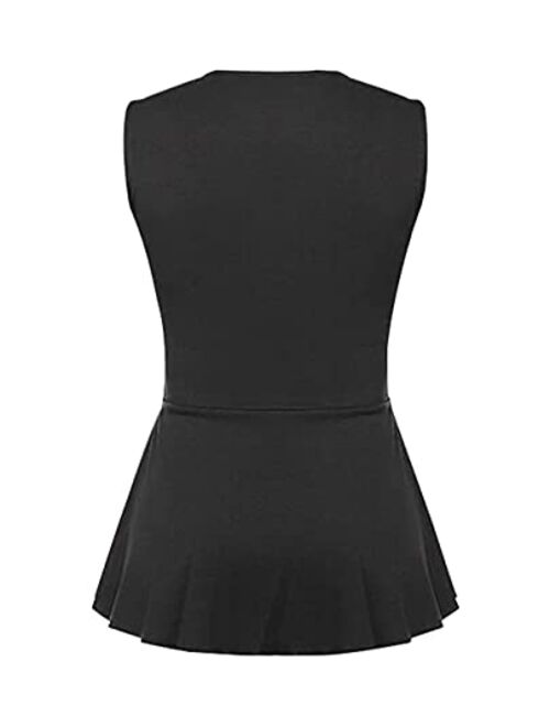 Vesnoyci Women's Elegant Sleeveless Crew Neck Ruffled Front Tops Long Sleeve Peplum Blouse S-3XL